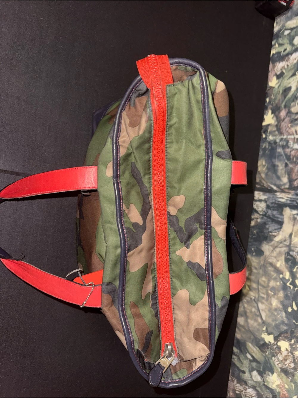 Coach Camouflage Canvas Tote Bag with Orange Logo - Picture 5 of 8